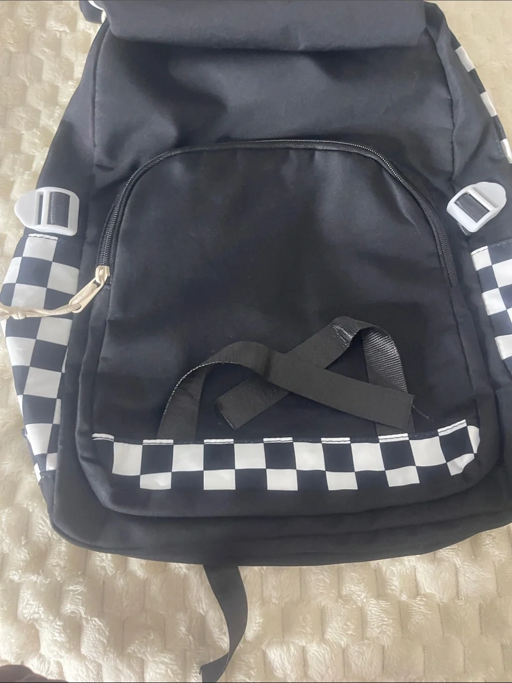 NWT Boy’s Black & White Checkerboard Kids School Backpack Multiple Pockets & Zip